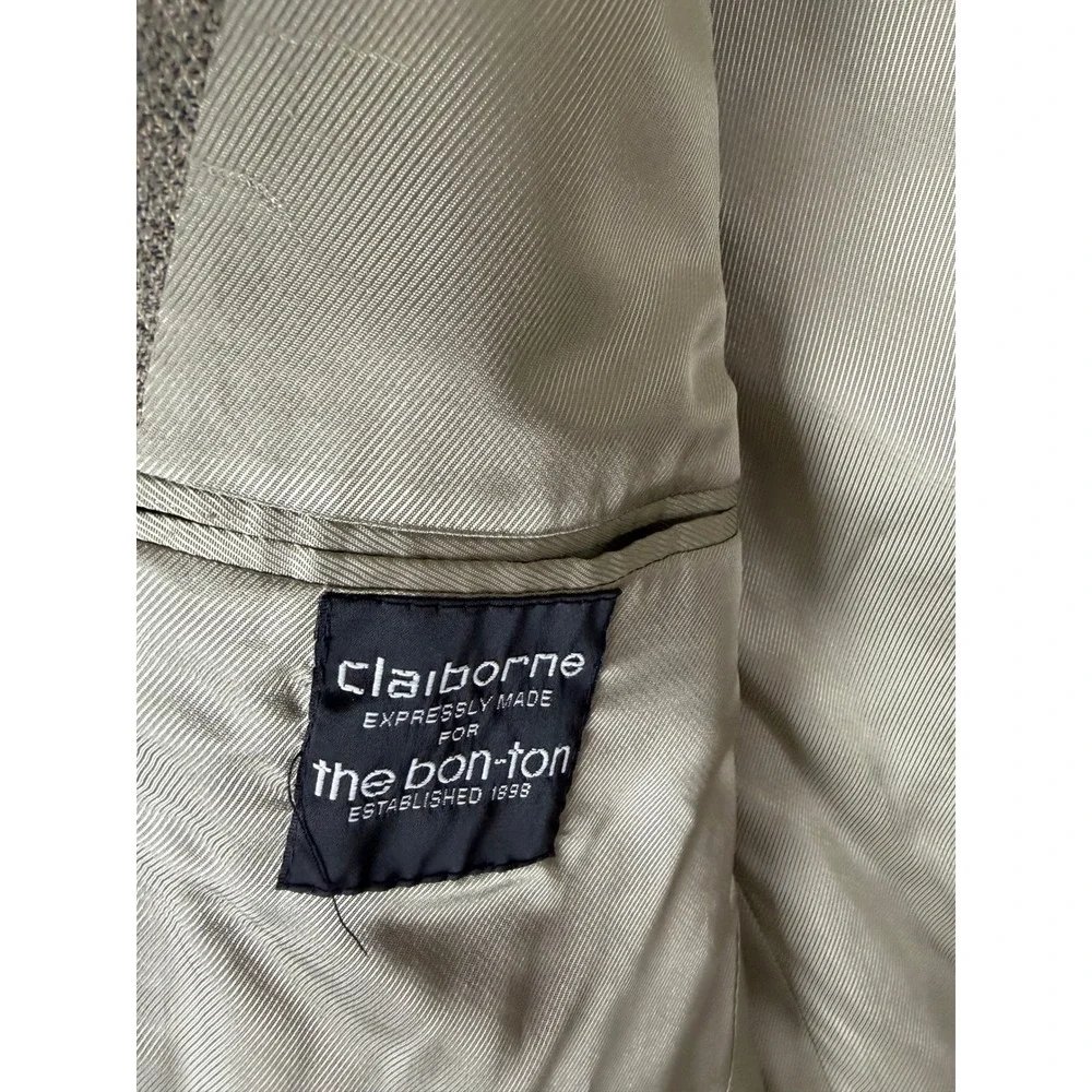 Claiborne for The Bon-Ton Mens 42L Alpaca Herringbone Blazer Brown 3‎ Button